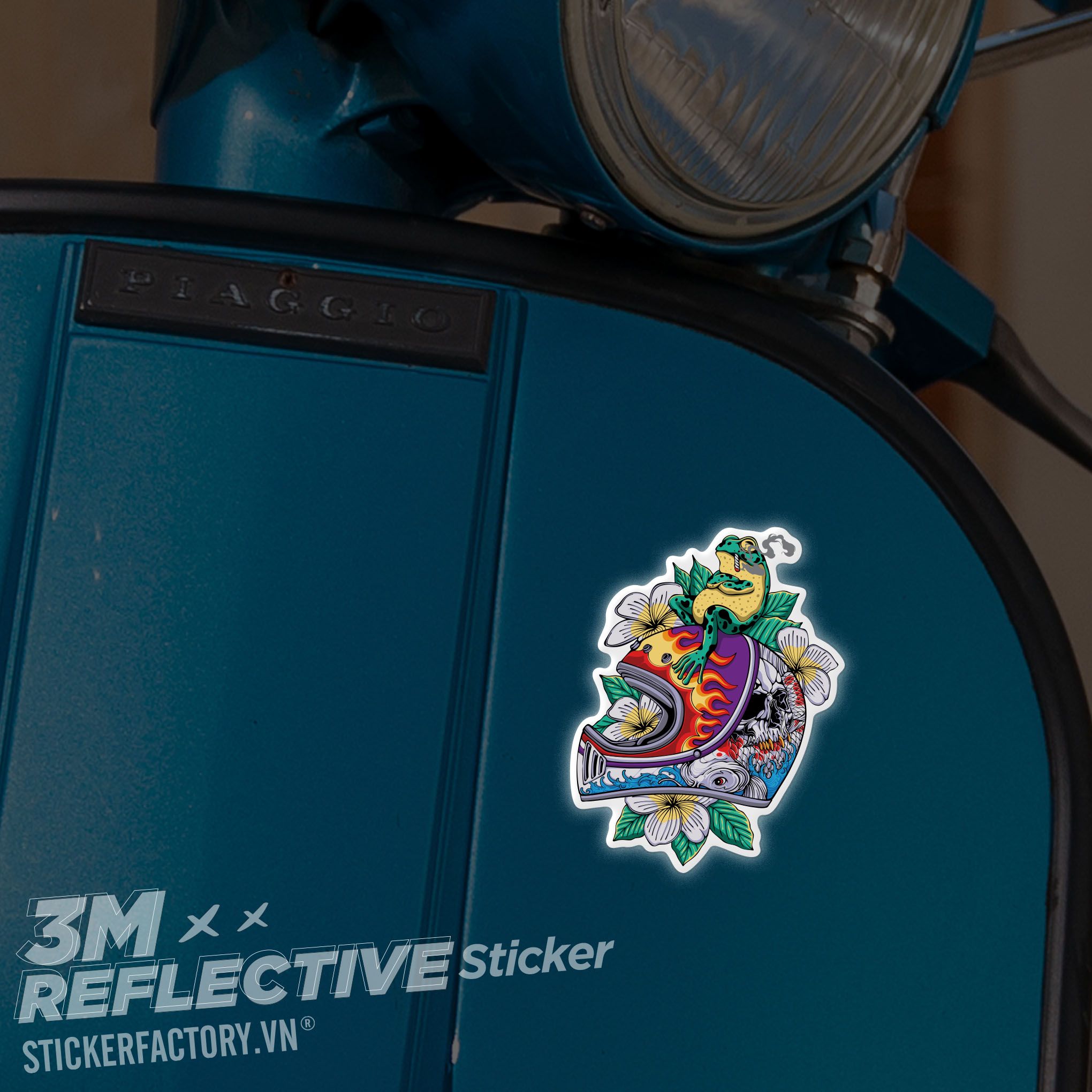 SMOKING FROG RETRO HELMET 3M - Reflective Sticker Die-cut