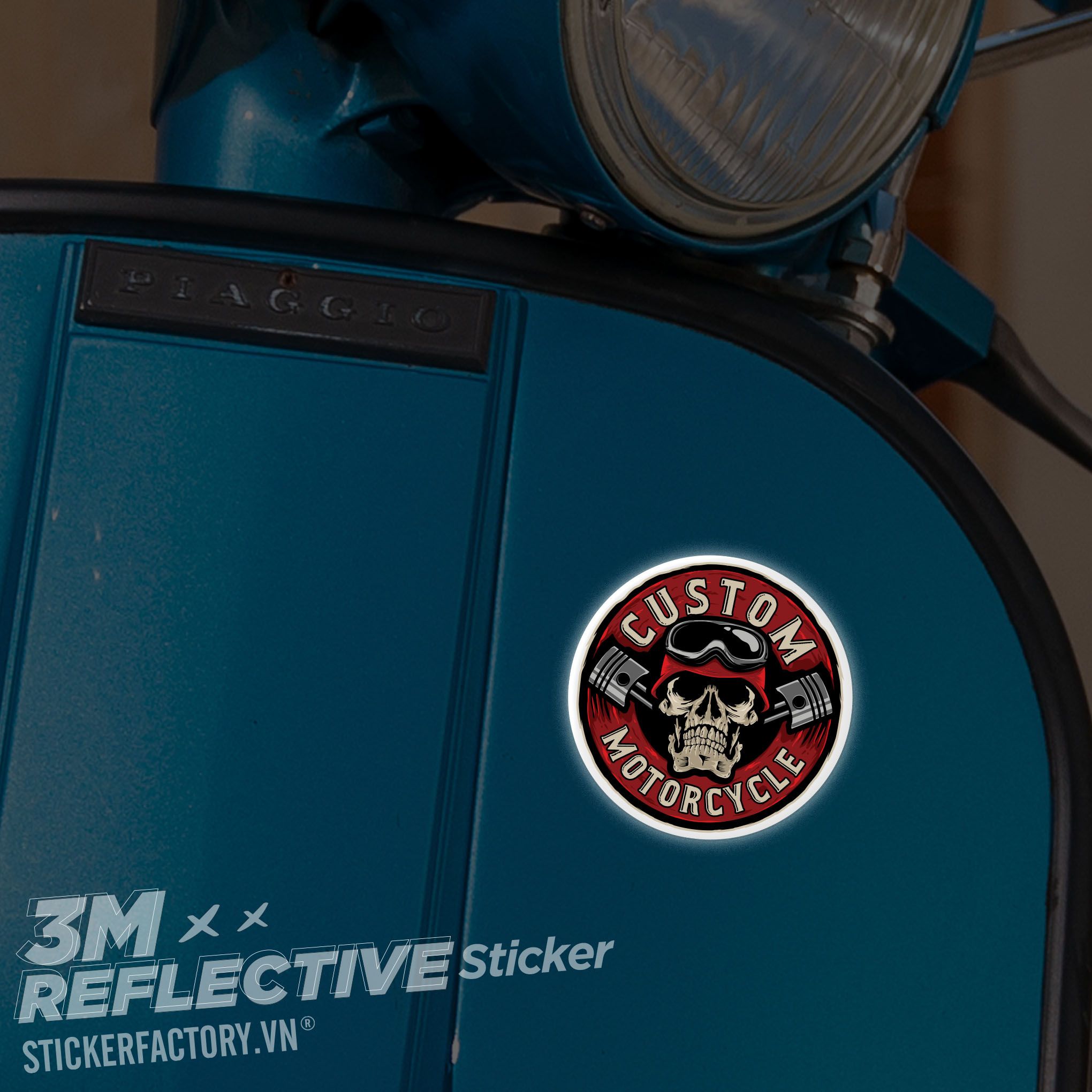 SKULL CUSTOM MOTORCYCLE LOGO 3M - Reflective Sticker Die-cut