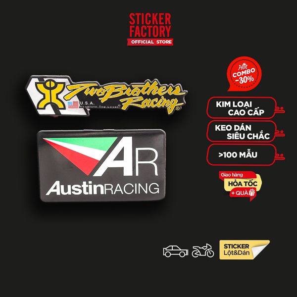 Set 2 miếng Sticker hình dán metal dán bô xe - Austin Racing Exhaust