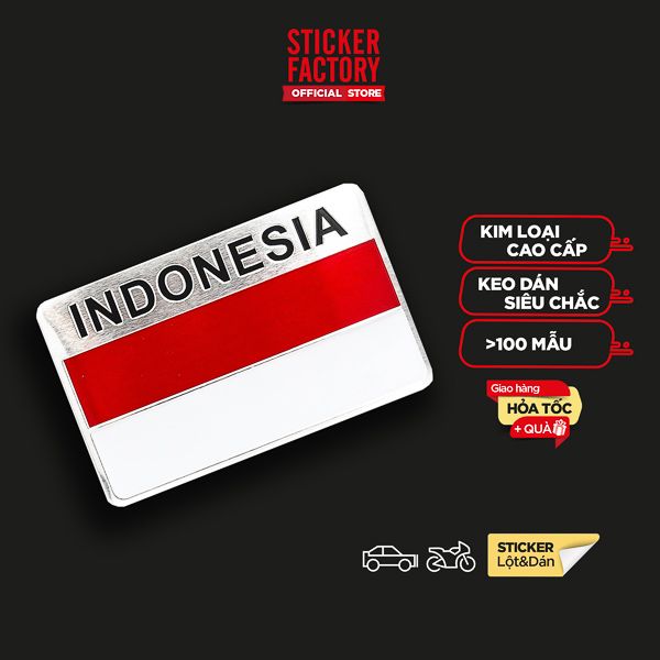 Sticker hình dán metal cờ Indonesia - Miếng lẻ