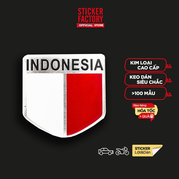 Sticker hình dán metal cờ Indonesia - Miếng lẻ