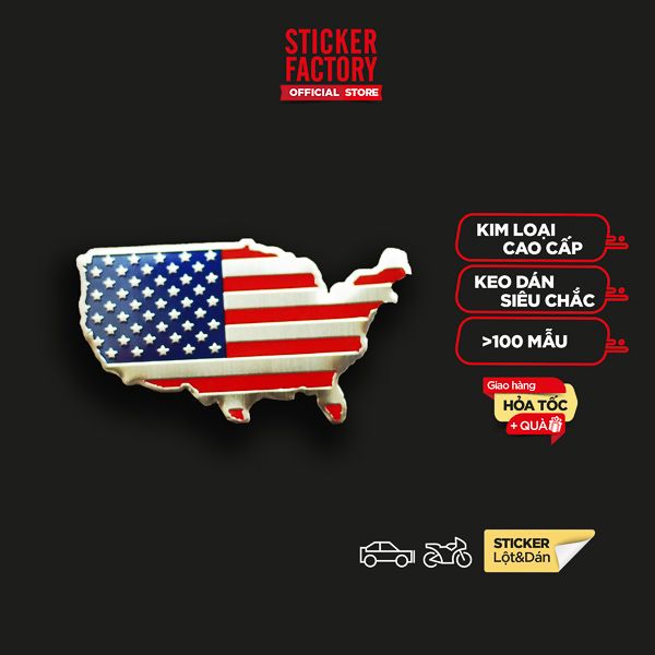 Cờ Mỹ America bản đồ - Sticker metal hình dán kim loại