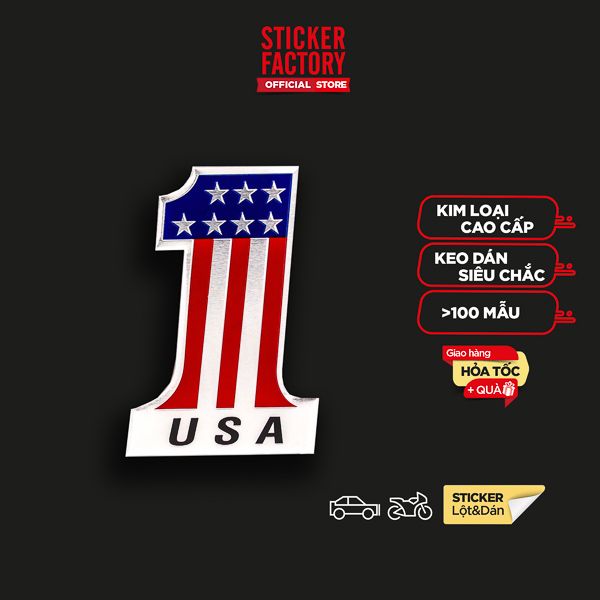 Sticker hình dán metal số 1 cờ Mỹ USA
