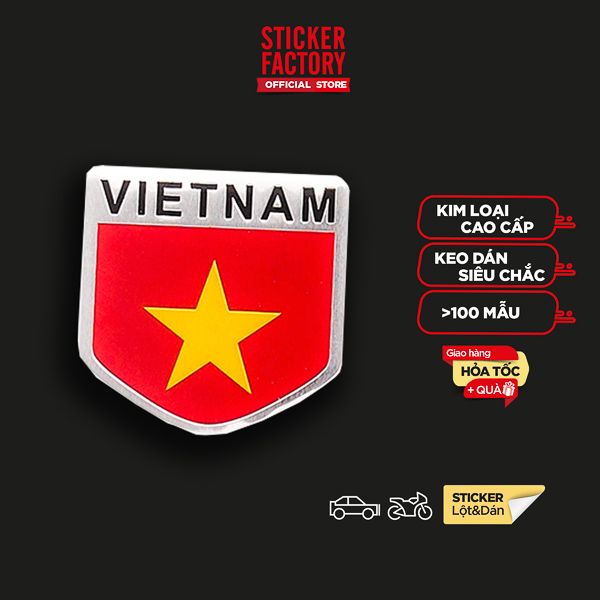 Sticker hình dán metal cờ Việt Nam - hình khiêng