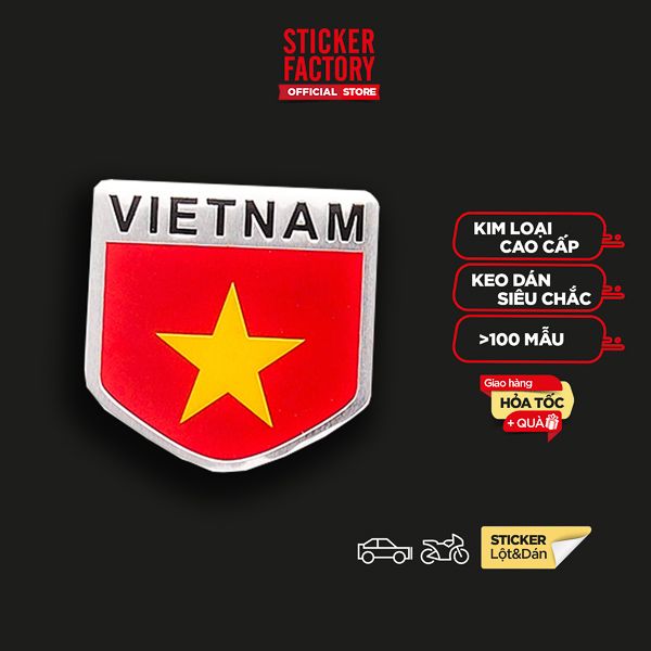  Sticker hình dán metal cờ Việt Nam - hình khiêng 