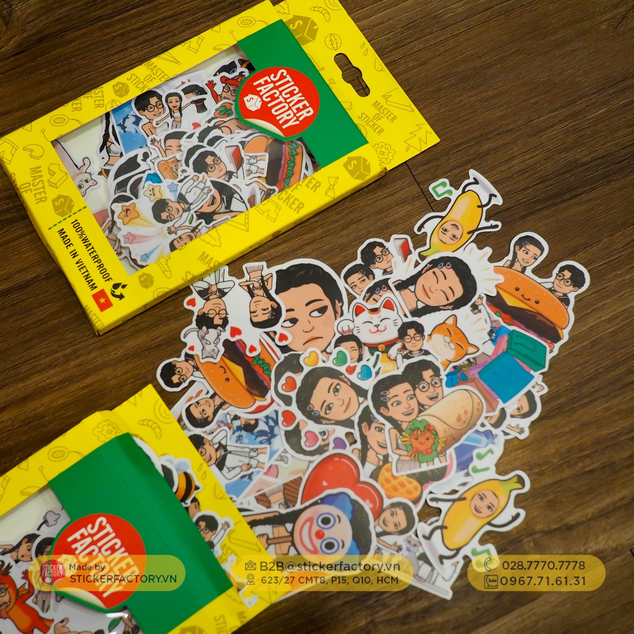 Set 100 stickers Diecut in theo yêu cầu