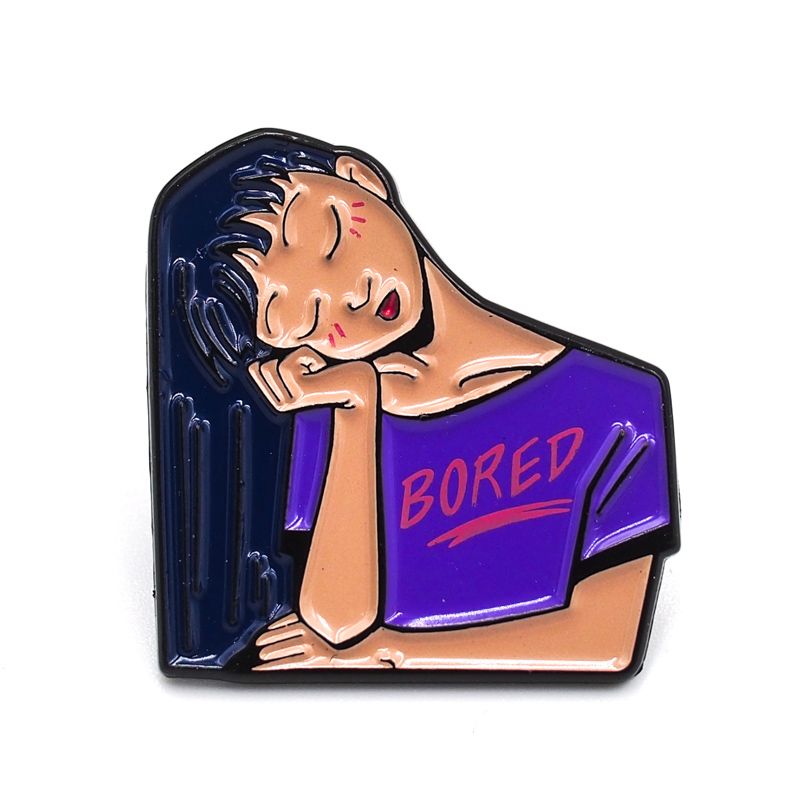 Cô gái áo tím BORED 2.5x2.5cm - Pin sticker ghim cài áo