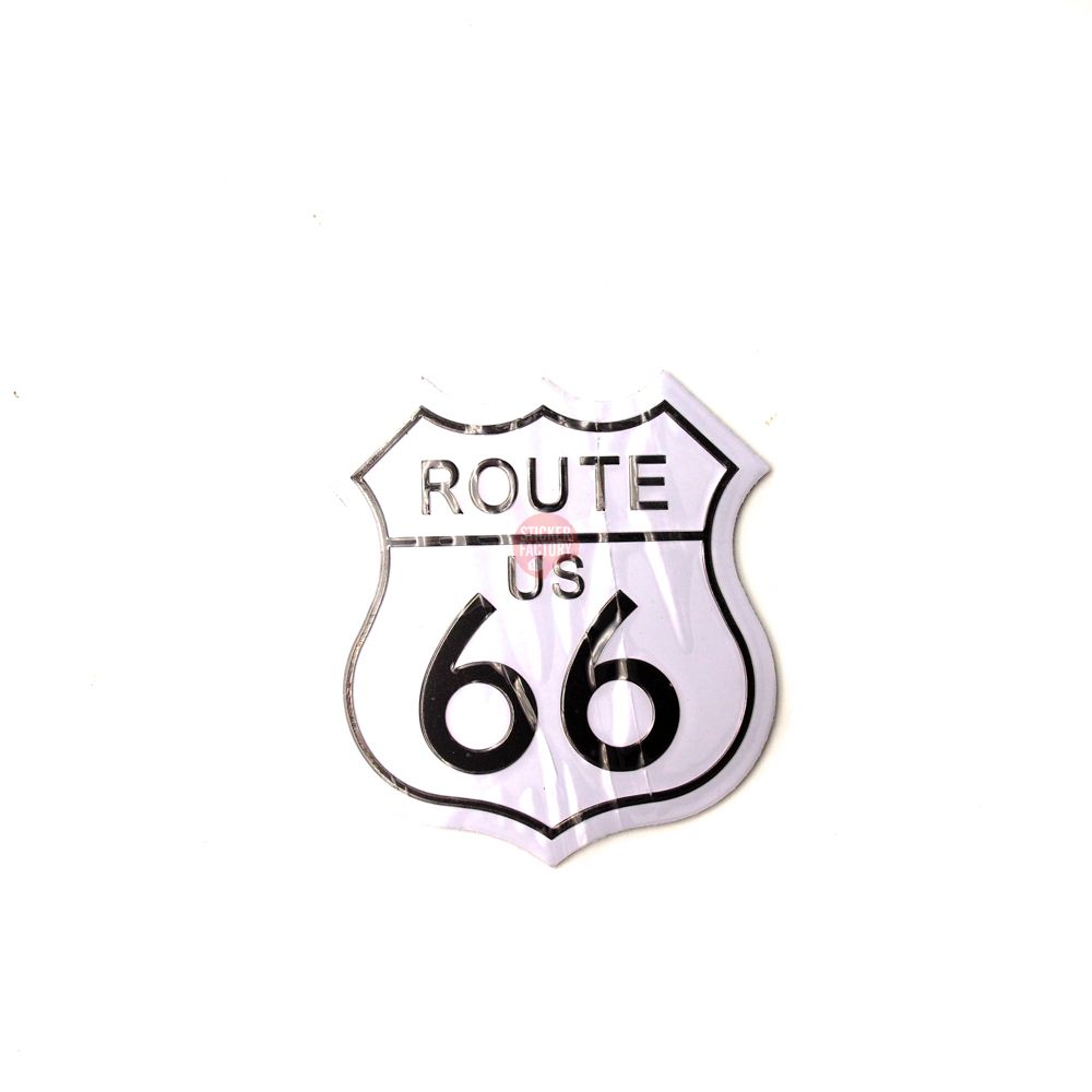 Route 66 chữ đen nền trắng - Sticker metal hình dán kim loại