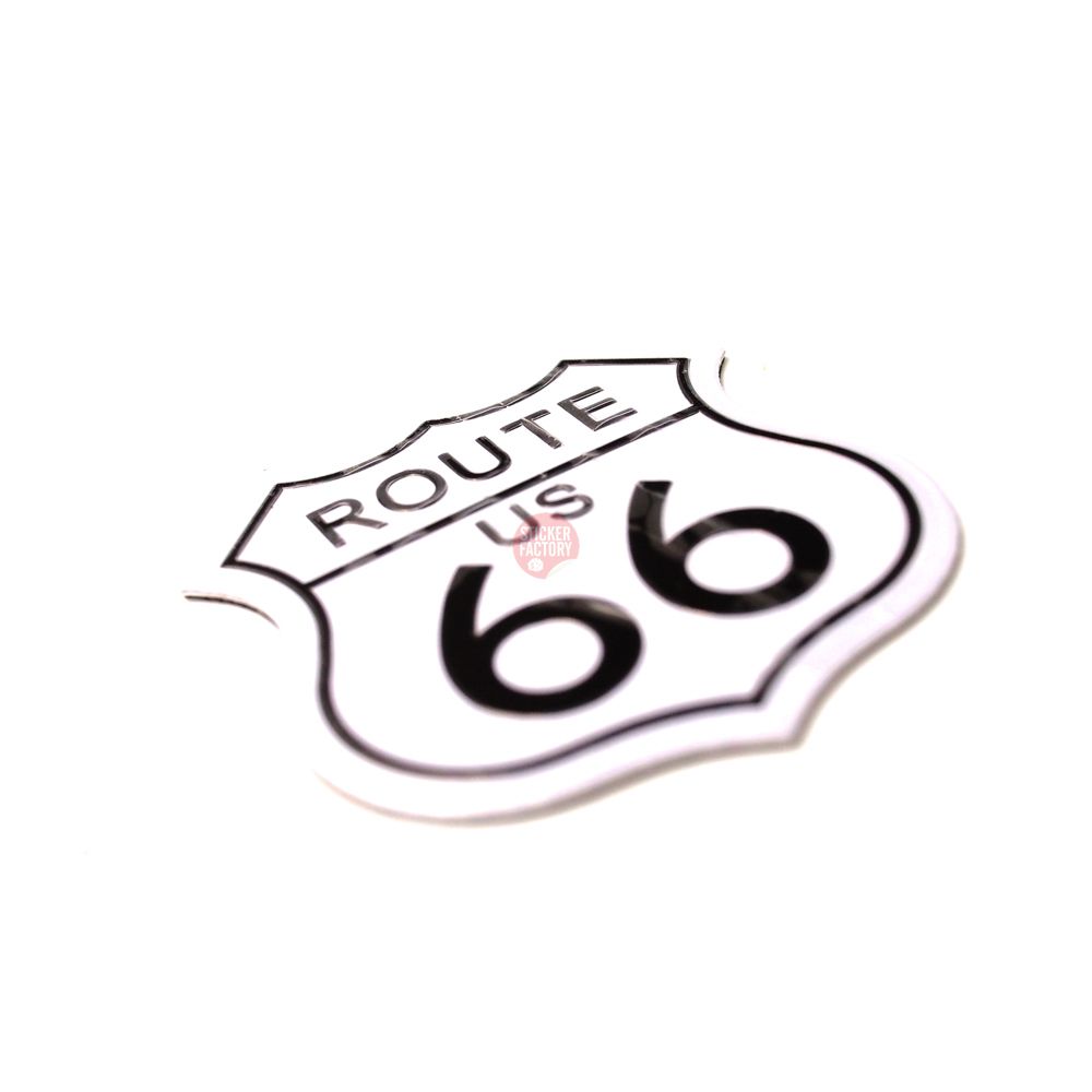 Route 66 chữ đen nền trắng - Sticker metal hình dán kim loại