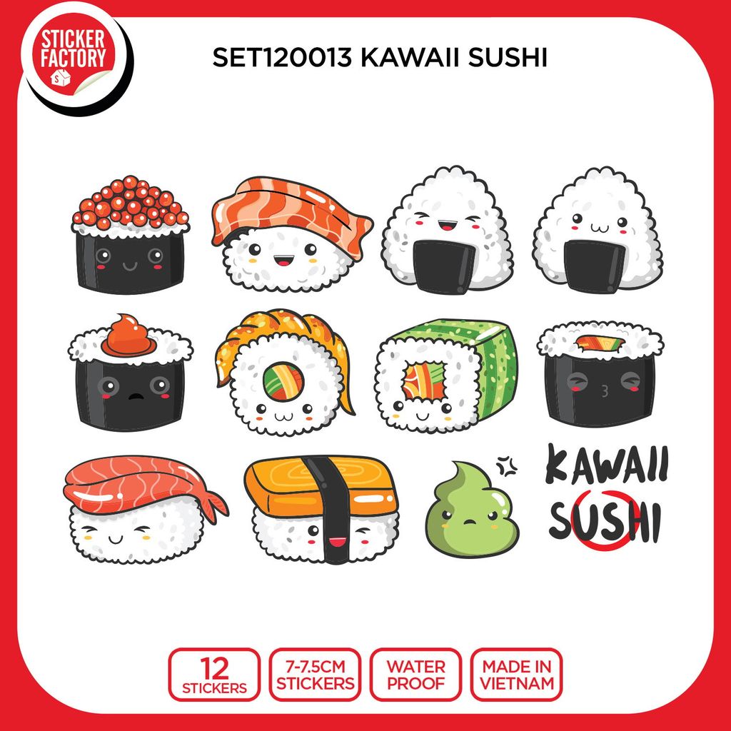 SET12013 KAWAII SUSHI - Set 12 Die Cut Sticker Pack