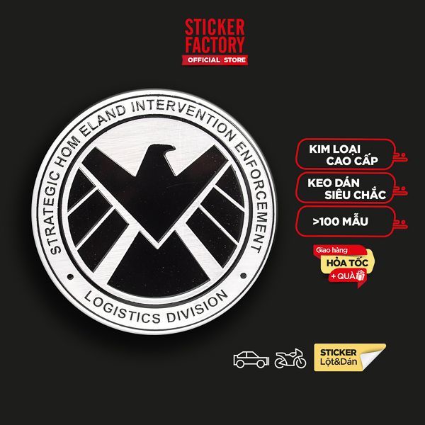 Sticker hình dán metal Shield Tròn - Chim ưng đen