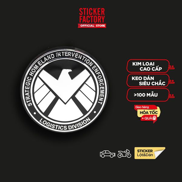 Sticker hình dán metal Shield Tròn - Chim ưng trắng