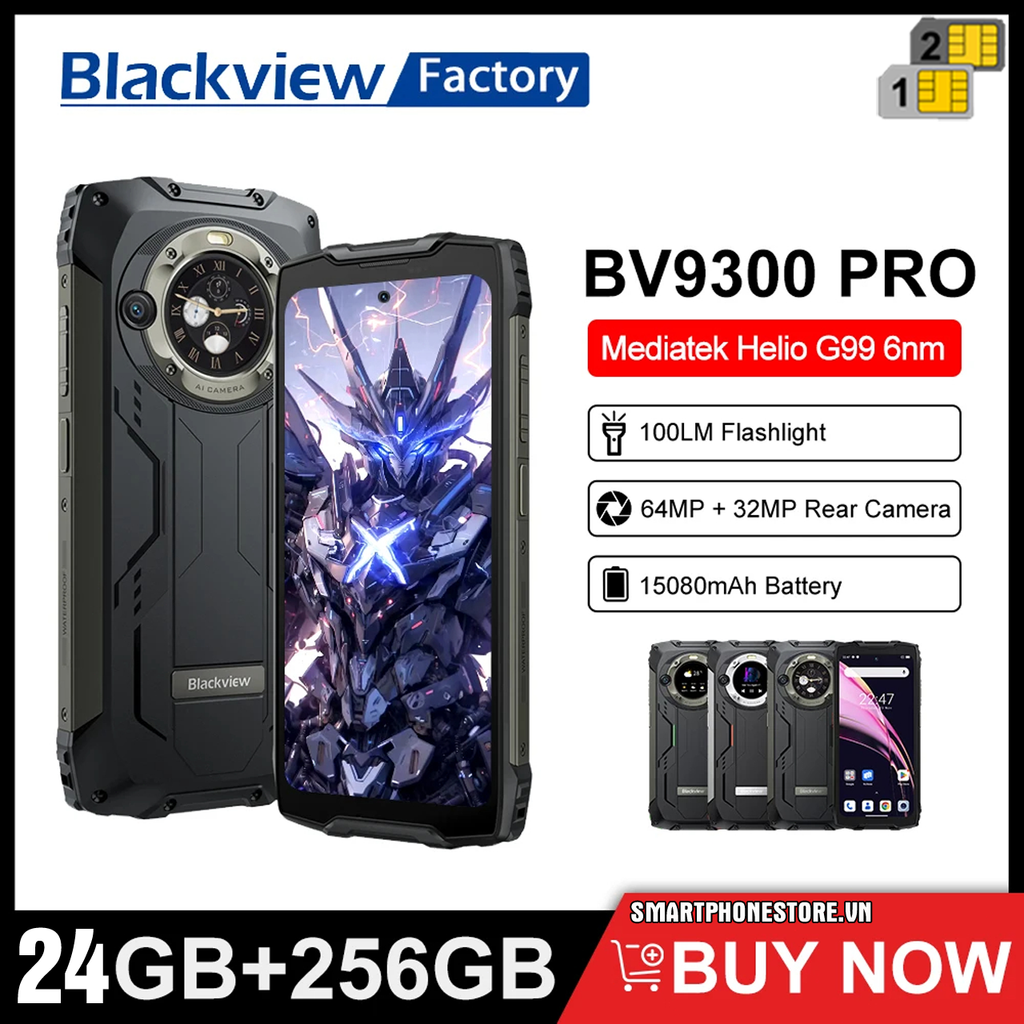 Blackview BV9300 Pro - IP68/69K 2màn hình Flash Pin 15080mAh Ram24GB Cam64/32MP Android13