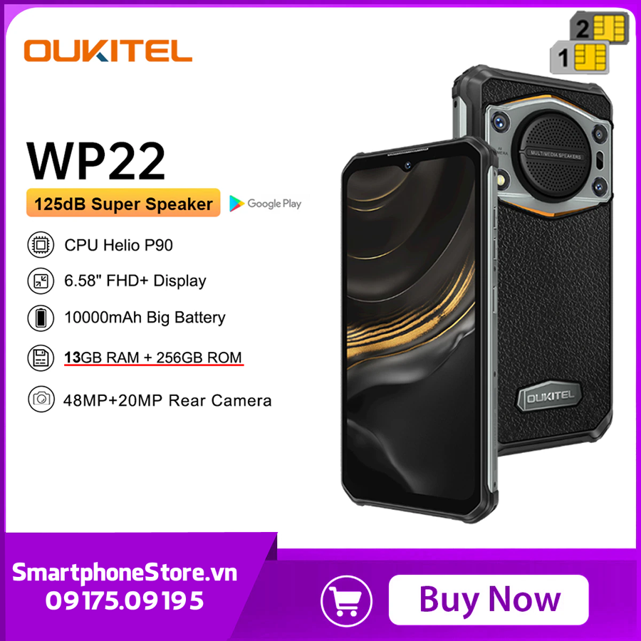 Oukitel WP22 - LOA TO siêu bền pin 10000mAh Ram13GB Camera48MP hồng ngoại