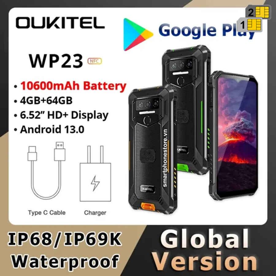 Oukitel WP23 - Siêu bền pin 10600mAh 8nhân Ram4GB Rom64GB Android 13