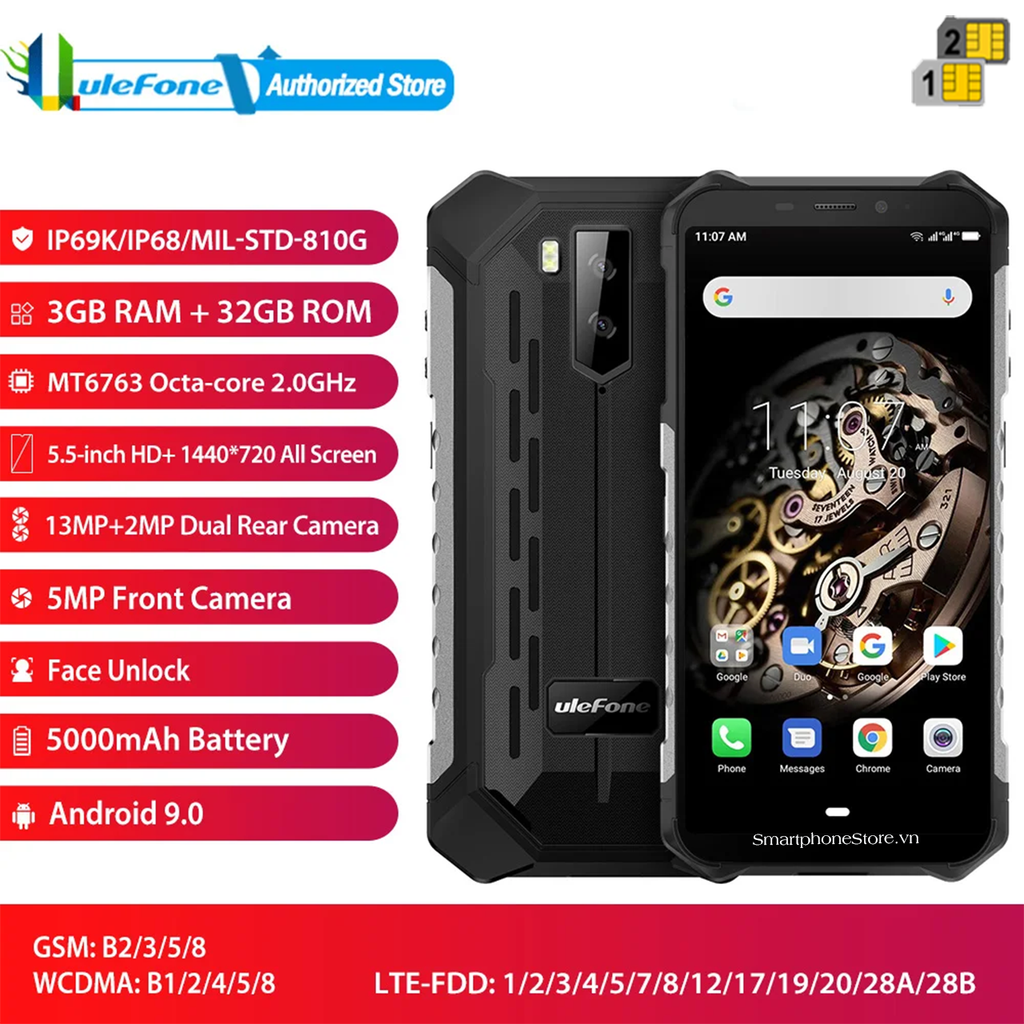 Ulefone Armor X5 - Smartphone 4G Siêu Bền Ram3Gb Rom32Gb Pin 5000Mah