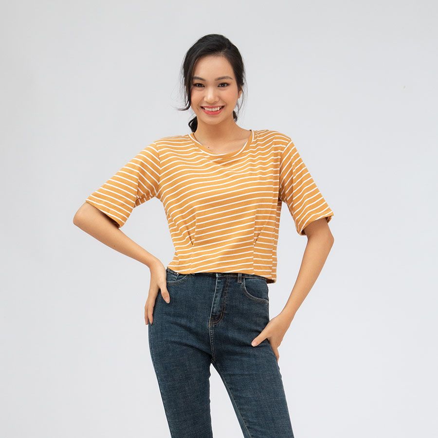 áo thun nữ croptop, ngắn tay_ akh stripe colour 3