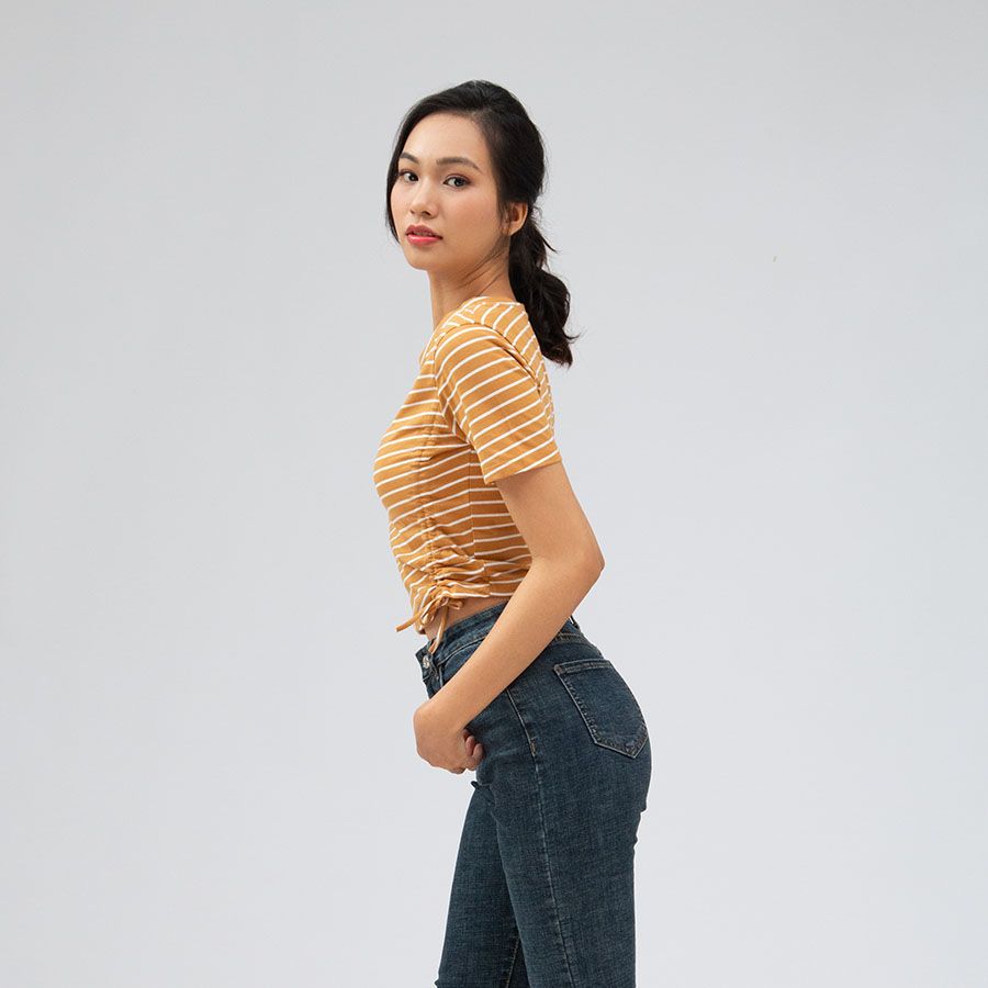 áo thun nữ croptop, ngắn tay_ akh stripe colour 3