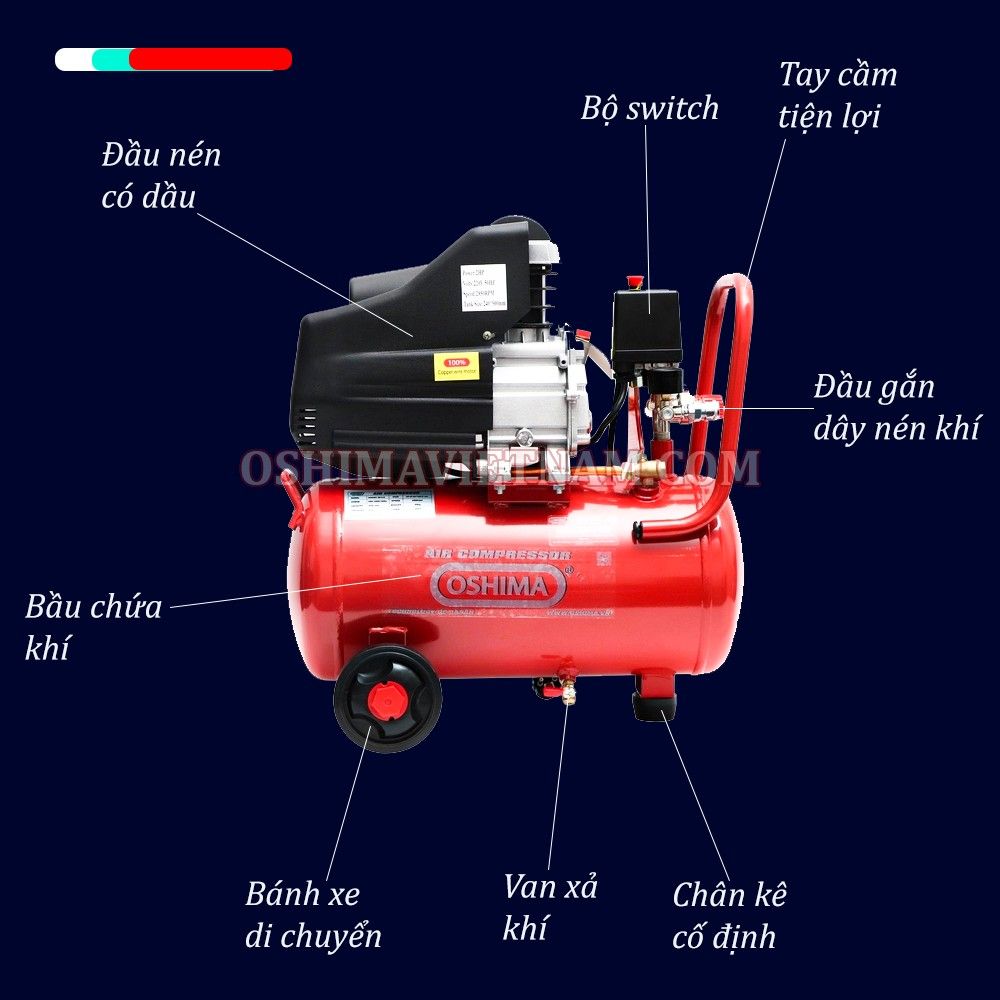 Máy nén khí có dầu Oshima 30-2.0 2.0HP Đỏ Điện 1 pha