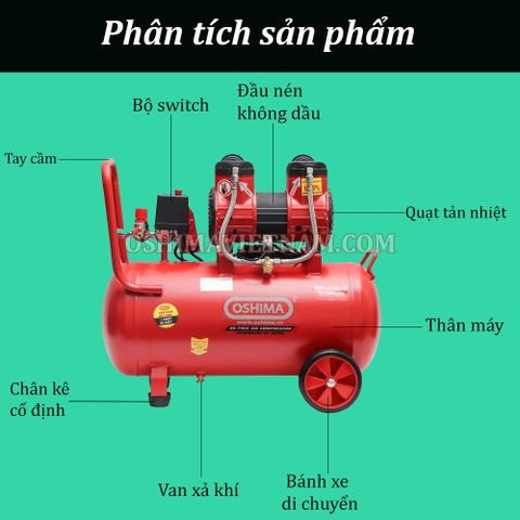 Máy nén khí không dầu Oshima 40-3.0 3.0HP Đỏ điện 1 pha