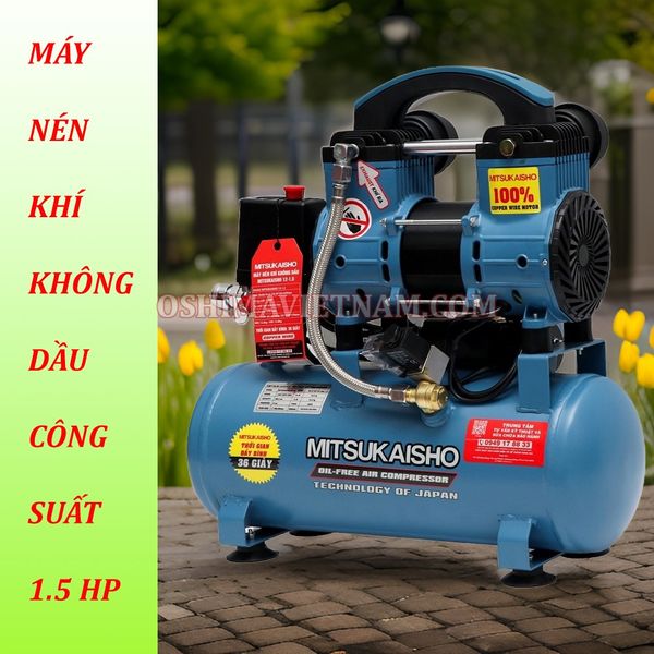 Máy nén khí không dầu Mitsukaisho 12-1.5 1.5HP Xanh dương Điện 1 pha