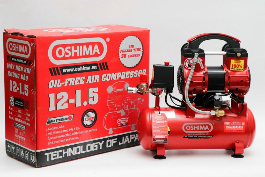 Máy nén khí không dầu Oshima 12L 1.5HP