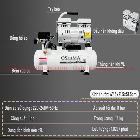 Máy nén khí không dầu Oshima 9L