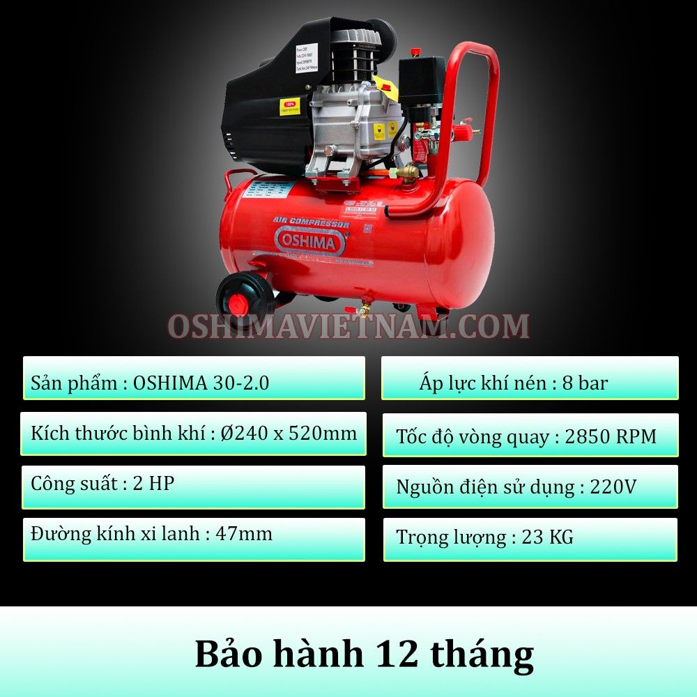 Máy nén khí có dầu Oshima 30-2.0 2.0HP Đỏ Điện 1 pha