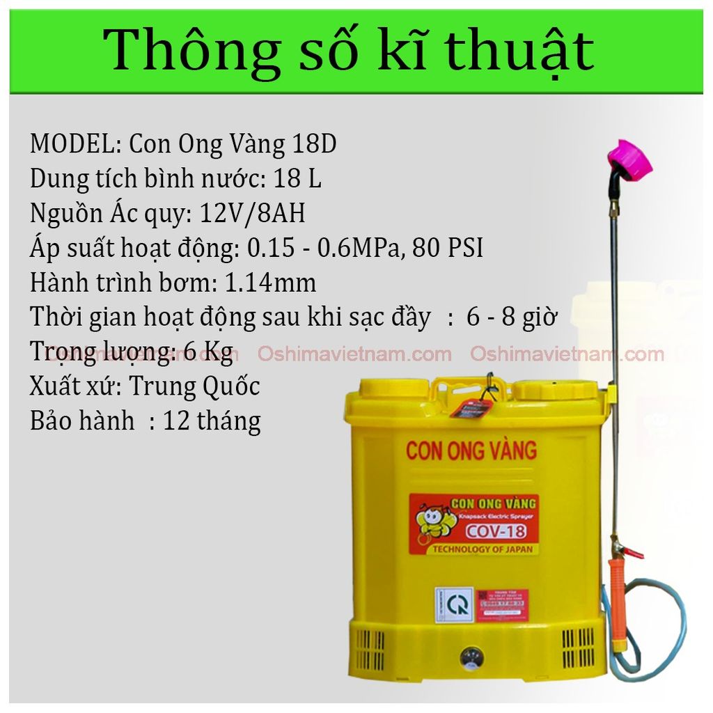 Bình xịt điện Con Ong Vàng COV 18D