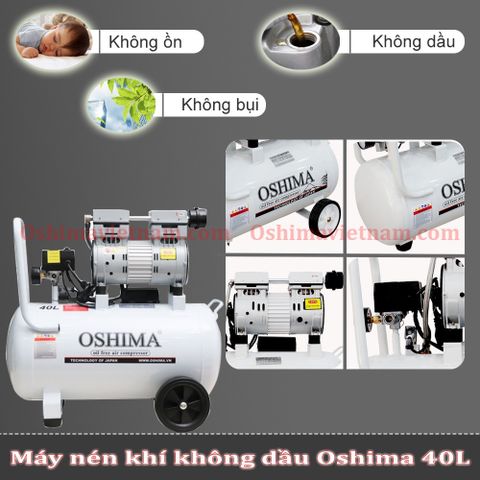 Máy nén khí không dầu Oshima 40L 3HP màu trắng