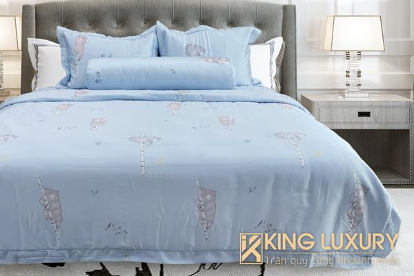 Bộ chăn ga Katakura Tencel Chú gấu tinh nghịch Xanh