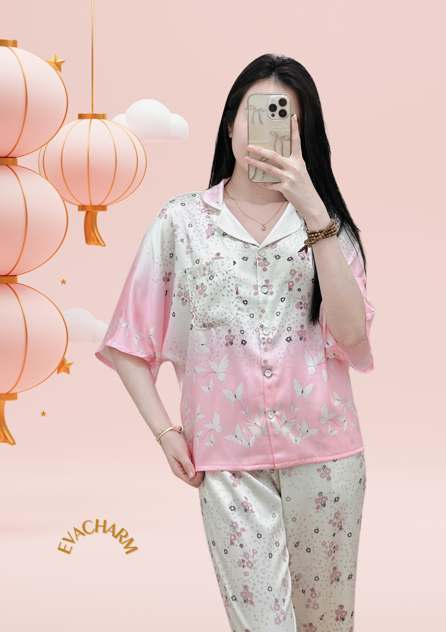 Bộ lụa mặc nhà tay cánh dơi