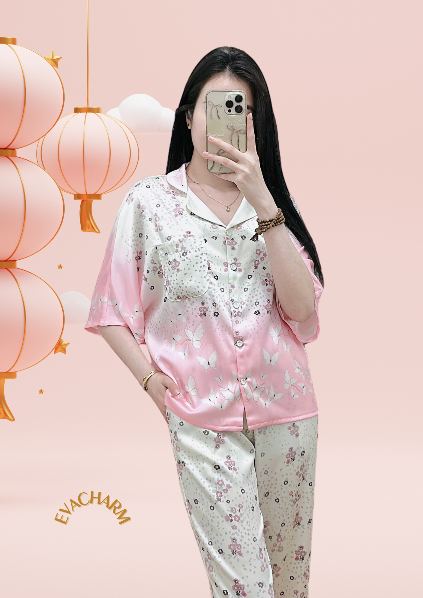 Bộ lụa mặc nhà tay cánh dơi