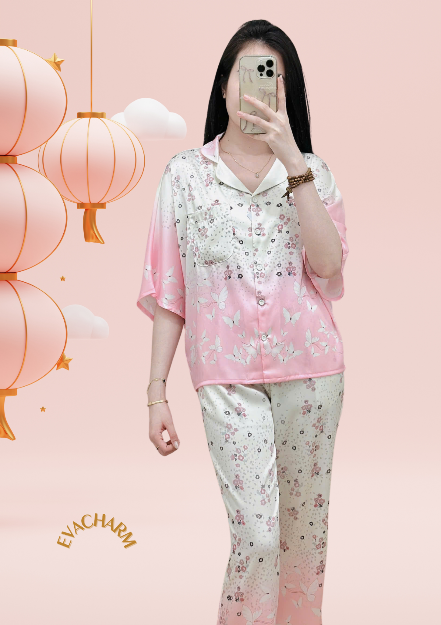 Bộ lụa mặc nhà tay cánh dơi