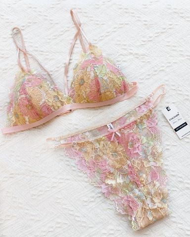  Set bra Evacharm ren dây không gọng họa tiết hoa hồng, freesize 