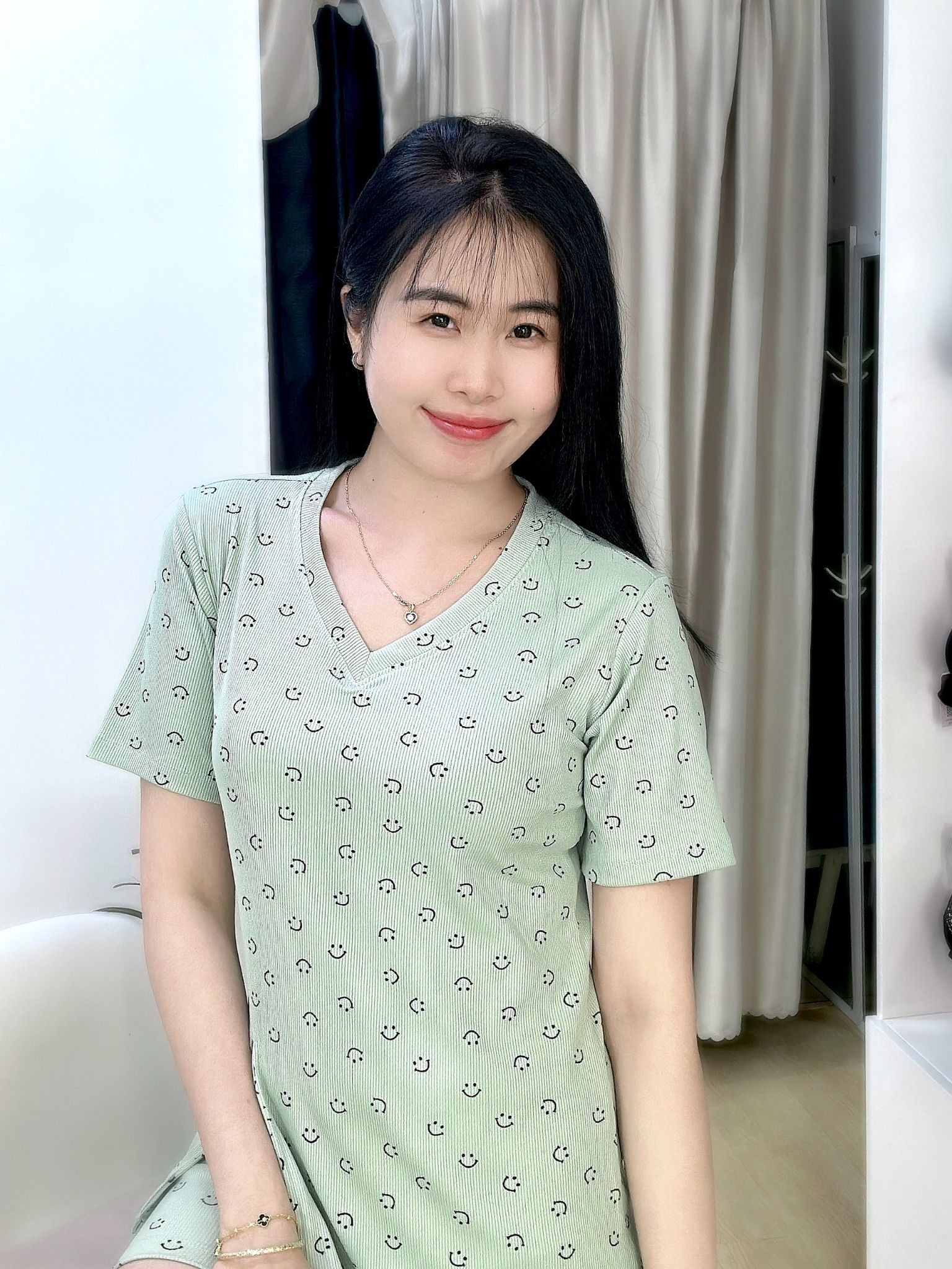 Bộ thun gân mặc nhà tay ngắn quần đùi màu xanh ngọc