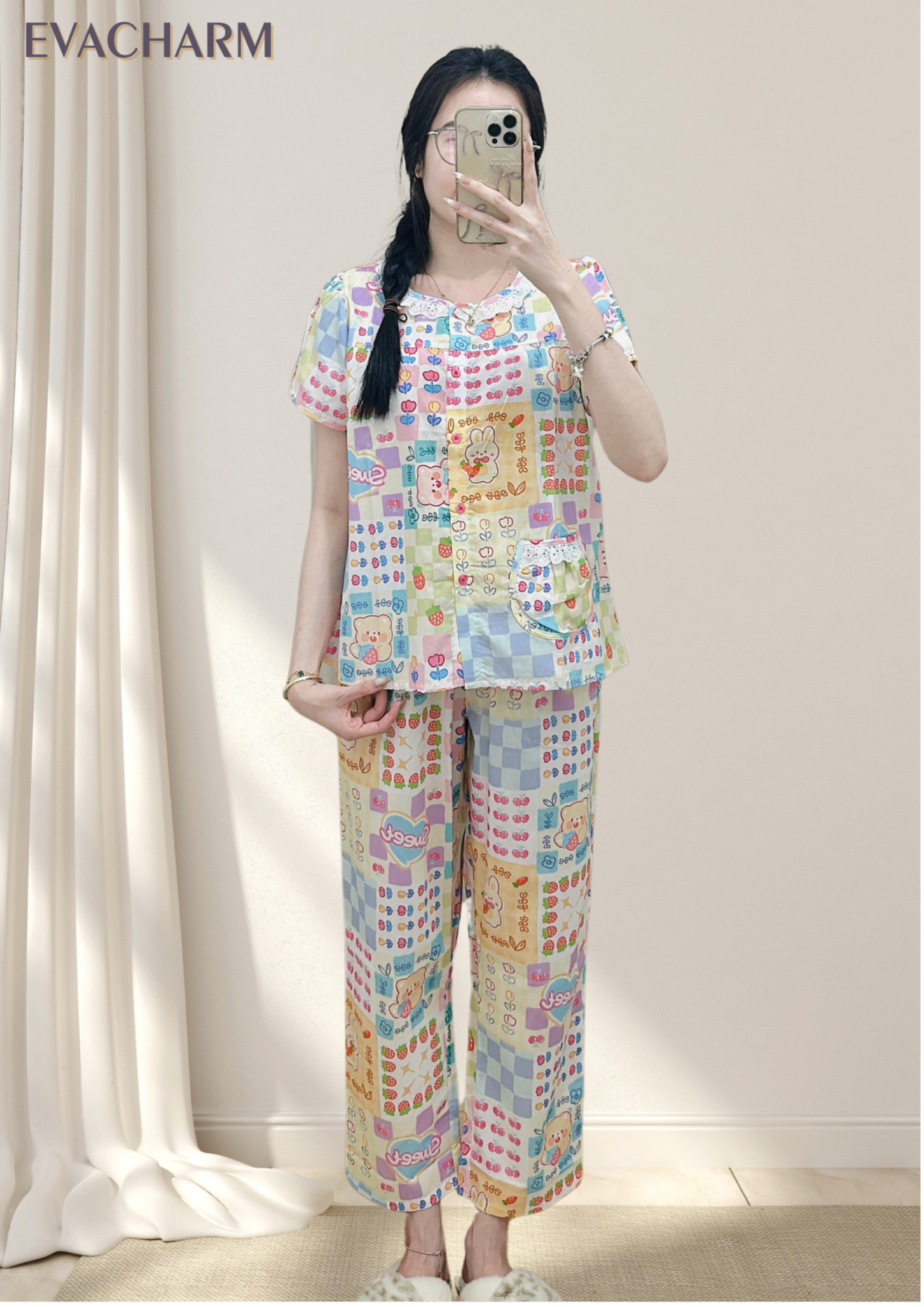 Bộ mặc nhà tay ngắn quần dài Kate Cotton
