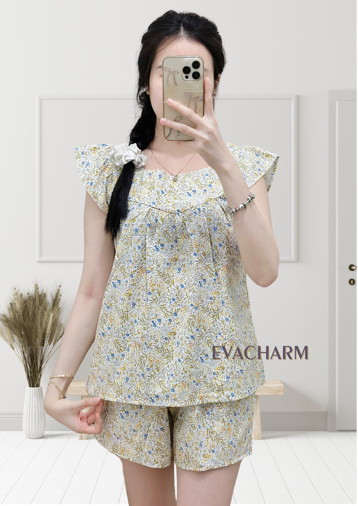 Bộ kate mặc nhà quần đùi tay cánh tiên