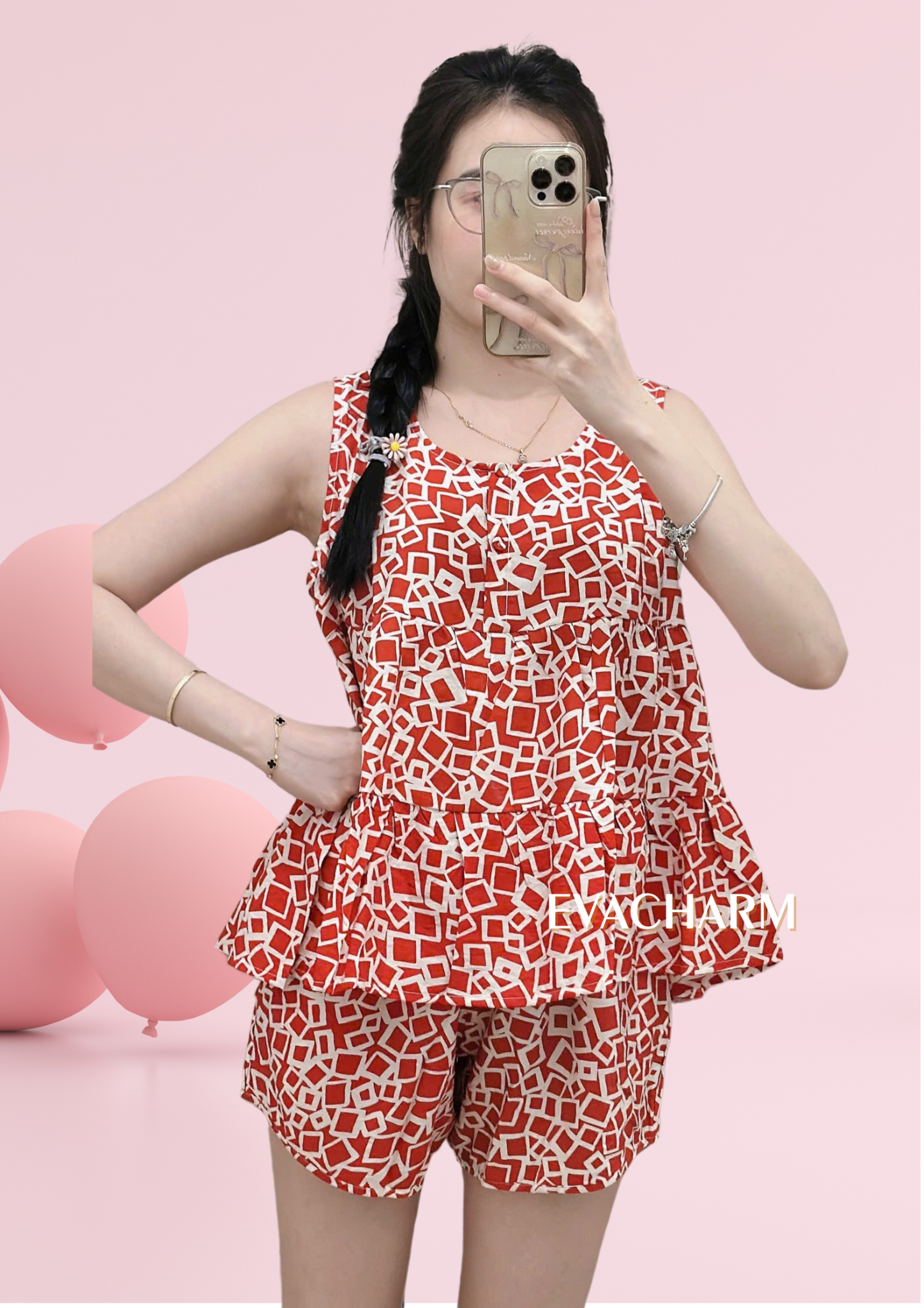 Bộ kate dáng babydoll mặc nhà quần đùi áo sát nách