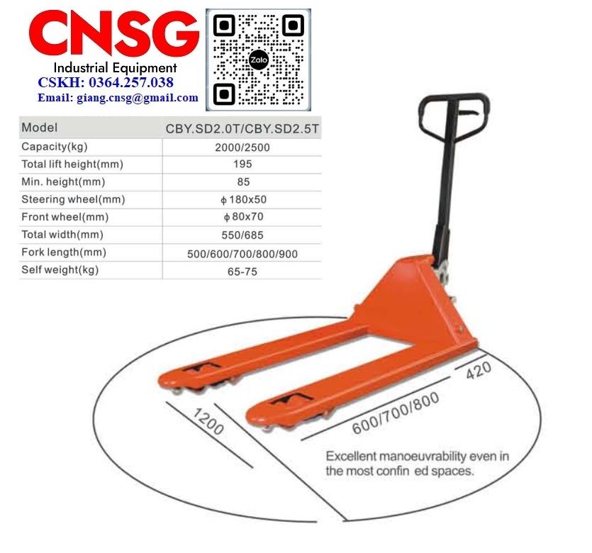 Xe nâng tay thấp càng siêu ngắn 500/600/700/800/900mm