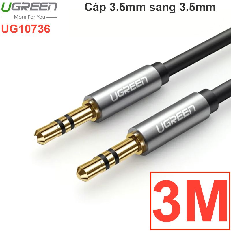  Cáp audio 3.5mm UGREEN mạ vàng 24K 0.5M 1M 2M 3M 5M (tròn màu đen) 