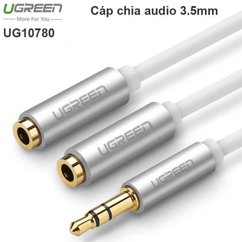 Cáp chia 2 cổng Audio 3.5mm dài 20cm Ugreen 10780 (vỏ nhôm trắng)