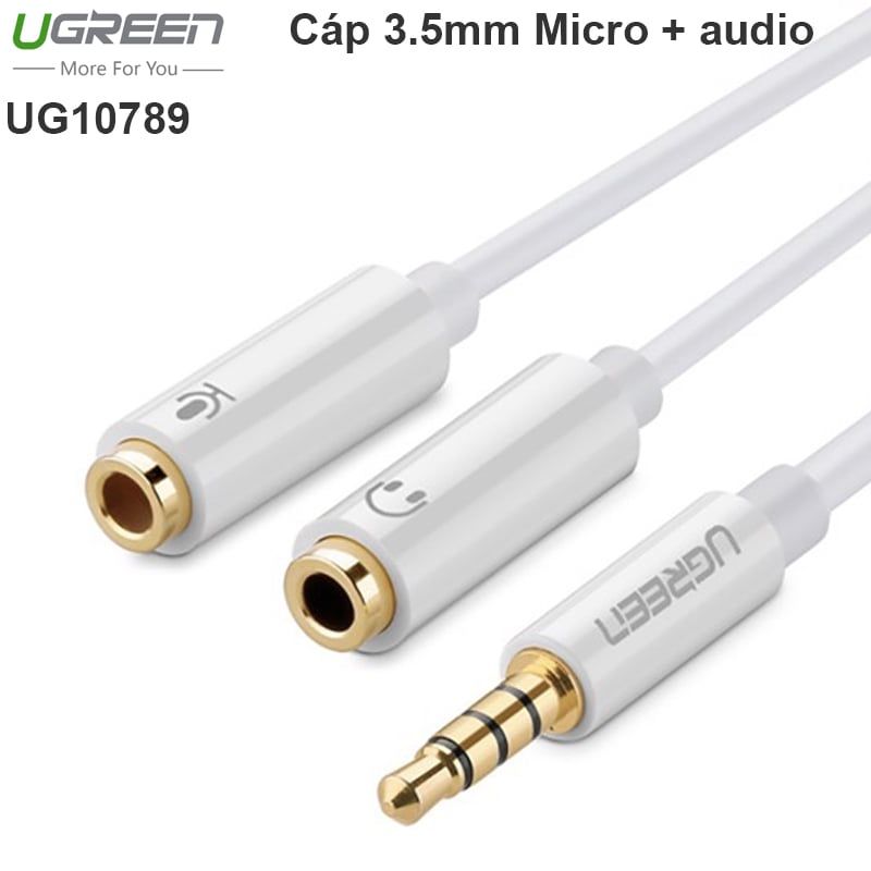 Cáp chia Audio 3.5mm ra một cổng Mic và một cổng ra Loa Ugreen 10789 (trắng)