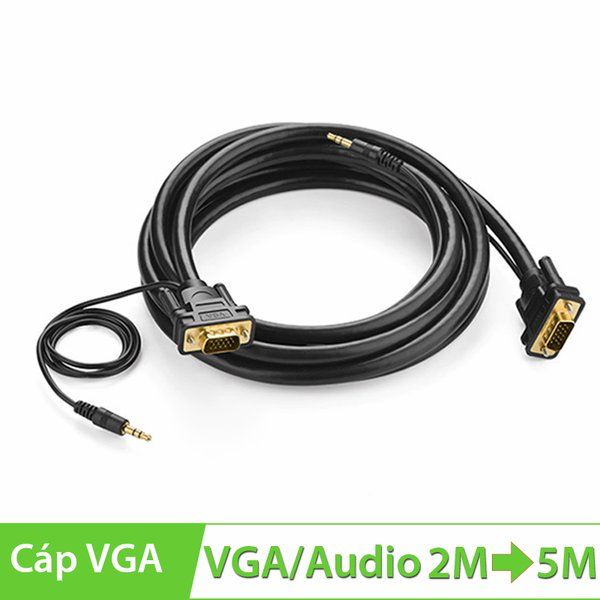  Dây cáp VGA 3+9 liền Audio 3.5mm 2M | 3M | 5M hỗ trợ âm thanh 2 kênh full HD 1080P chính hãng UGREEN 