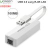 USB 2.0 sang LAN RJ45 10/100Mbps Ugreen 20268 - USB LAN cho Laptop PC Macbook