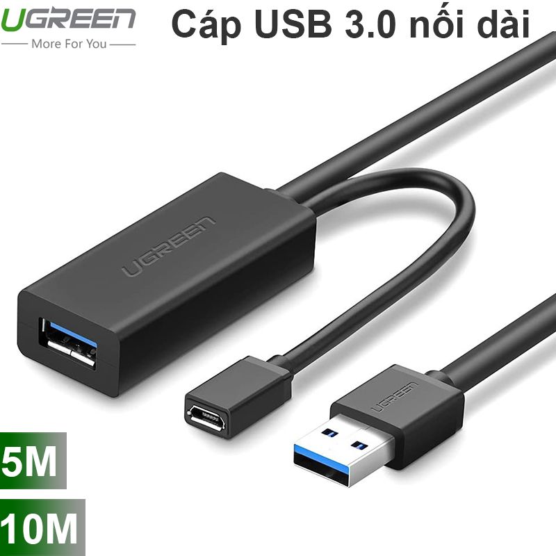 Cáp nối dài USB 3.0 1 đầu đực 1 đầu cái 5M I 10M hỗ trợ cấp nguồn 5V Ugreen 20826 20827