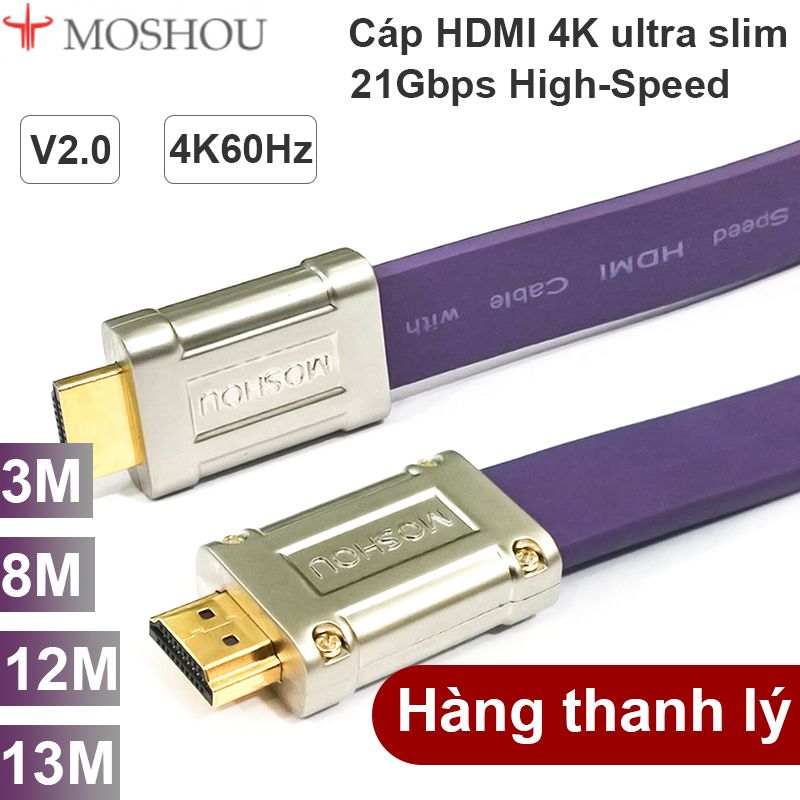 Cáp HDMI 4K 60Hz Ultra flat 21Gbps siêu chống nhiễu Moshou L1800 3M 8M 12M 13M