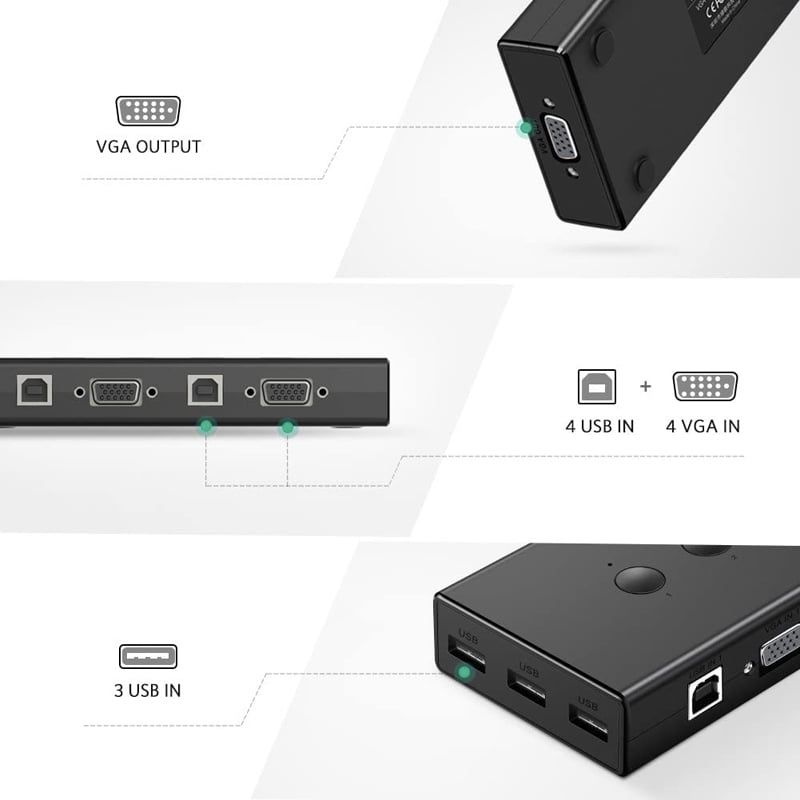  KVM switch 4 cổng - Chuyển 4 CPU Laptop ra 1 màn hình điều khiển chuột bàn phím Ugreen 50280 