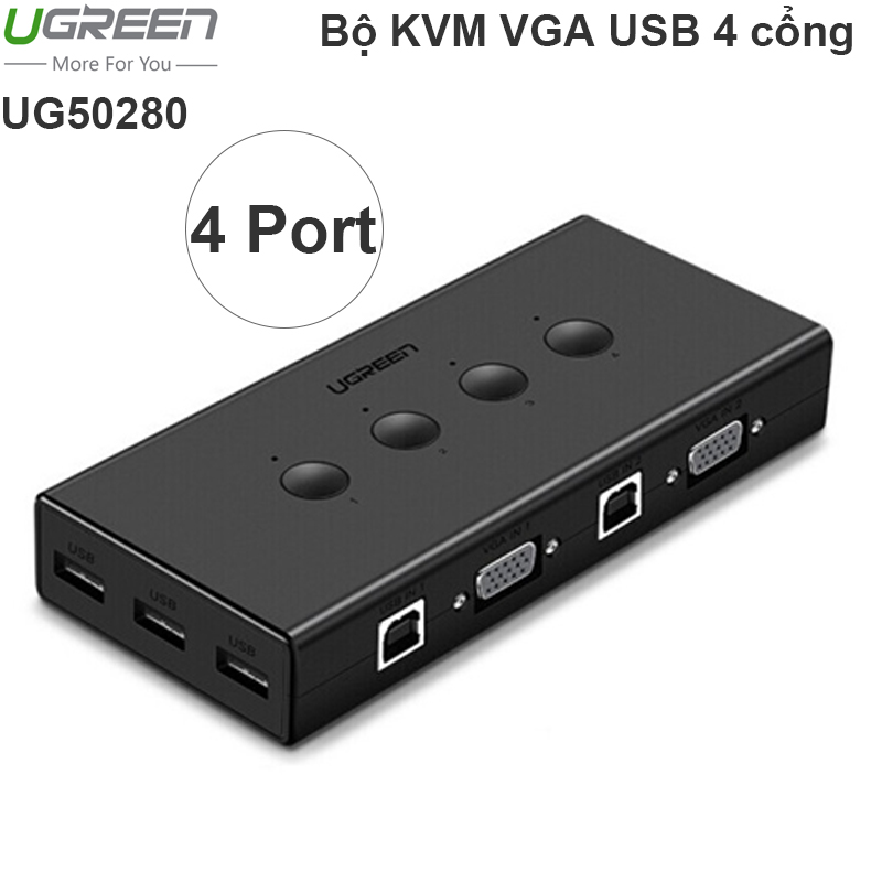 KVM switch 4 cổng - Chuyển 4 CPU Laptop ra 1 màn hình điều khiển chuột bàn phím Ugreen 50280