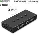  KVM switch 4 cổng - Chuyển 4 CPU Laptop ra 1 màn hình điều khiển chuột bàn phím Ugreen 50280 